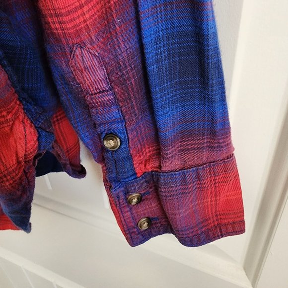 American Eagle Vintage Boyfriend Plaid Top PS Button Shirt Blue Red Flannel - Picture 12 of 16